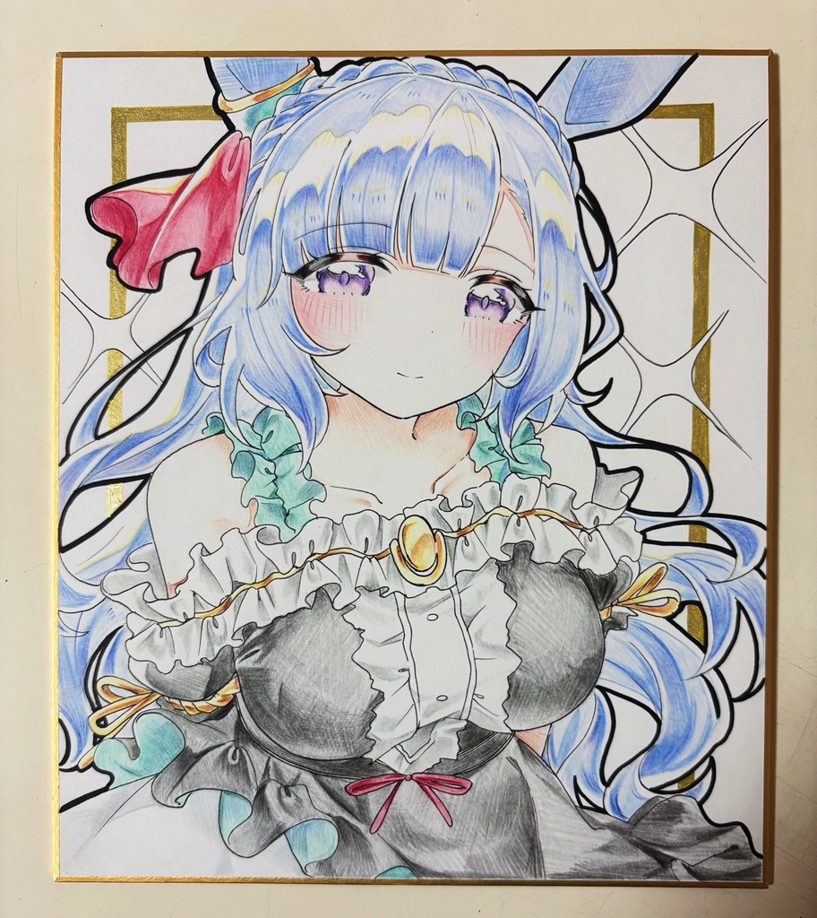 メジロアルダン 手描きイラスト色紙 中色紙