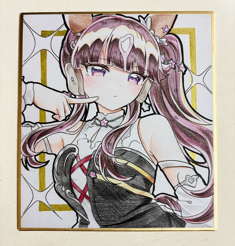 ラッキーライラック 手描きイラスト色紙