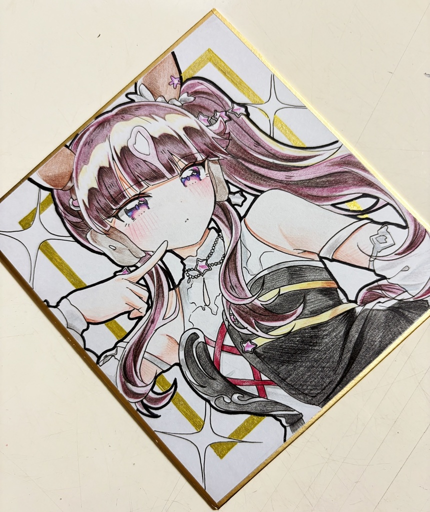 ラッキーライラック 手描きイラスト色紙