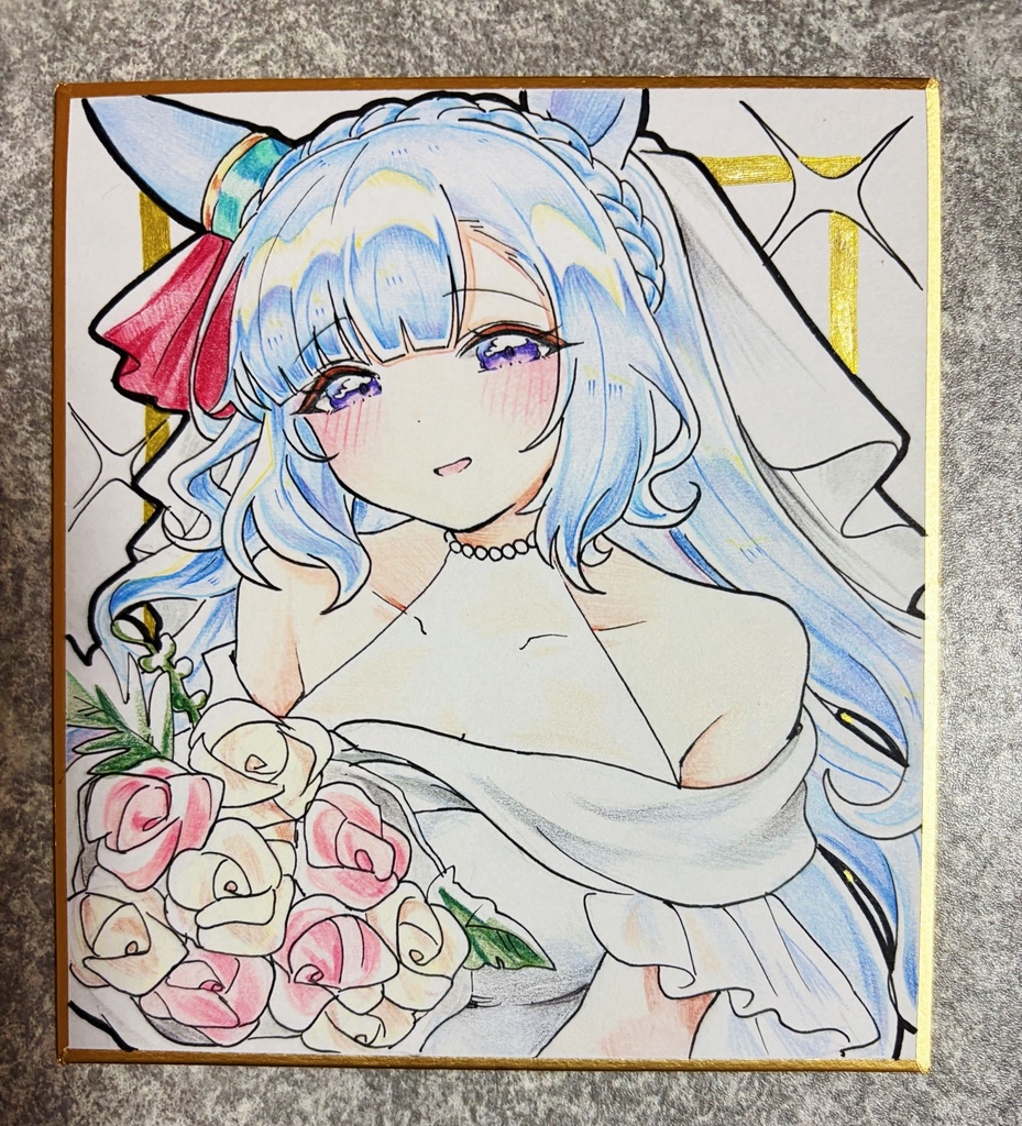 メジロアルダン 手描きイラスト色紙