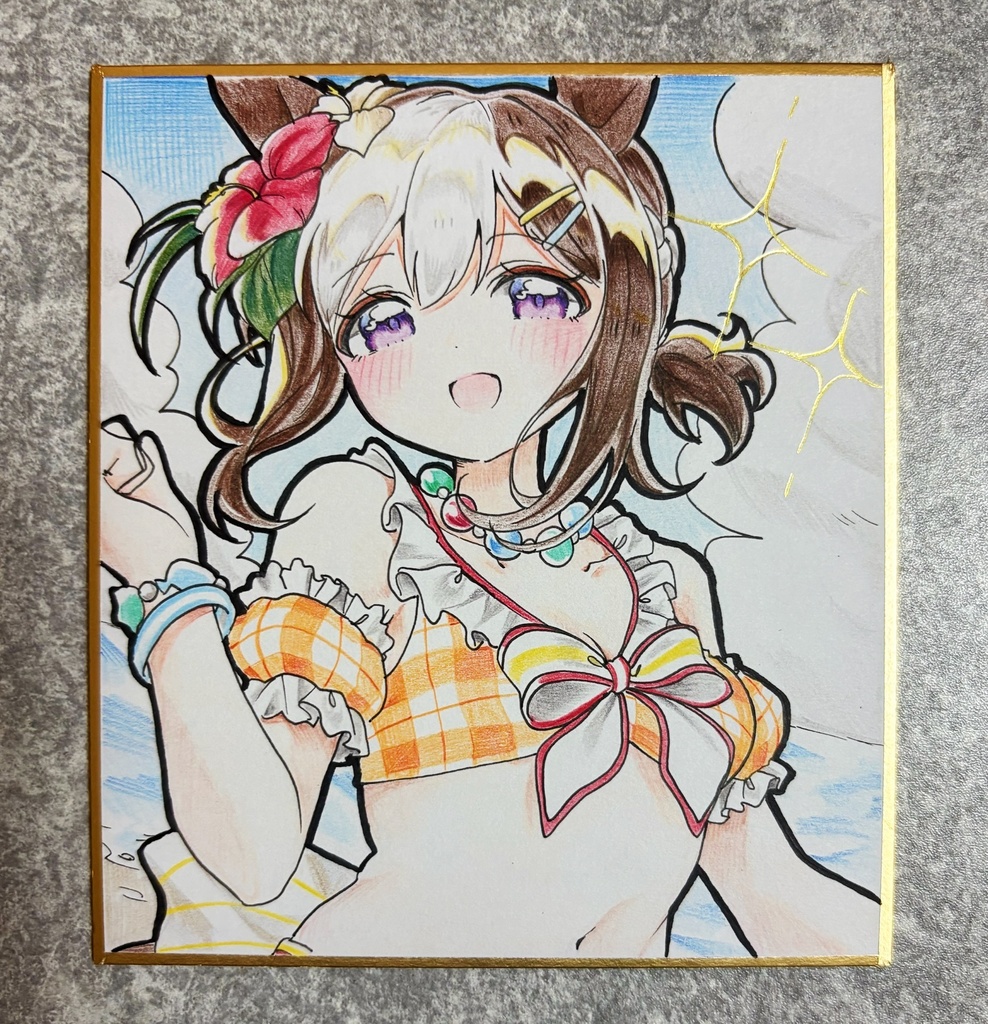 スペシャルウィーク 手描きイラスト色紙