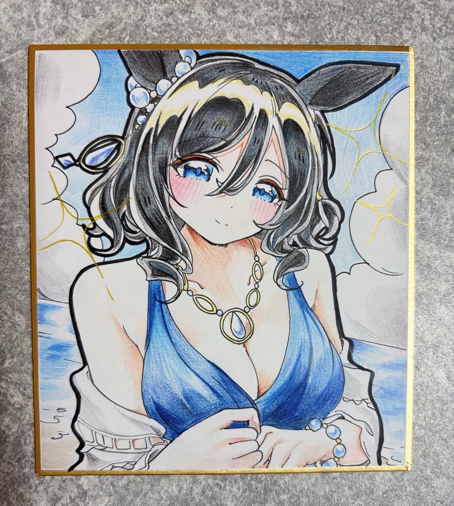 エイシンフラッシュ 手描きイラスト色紙