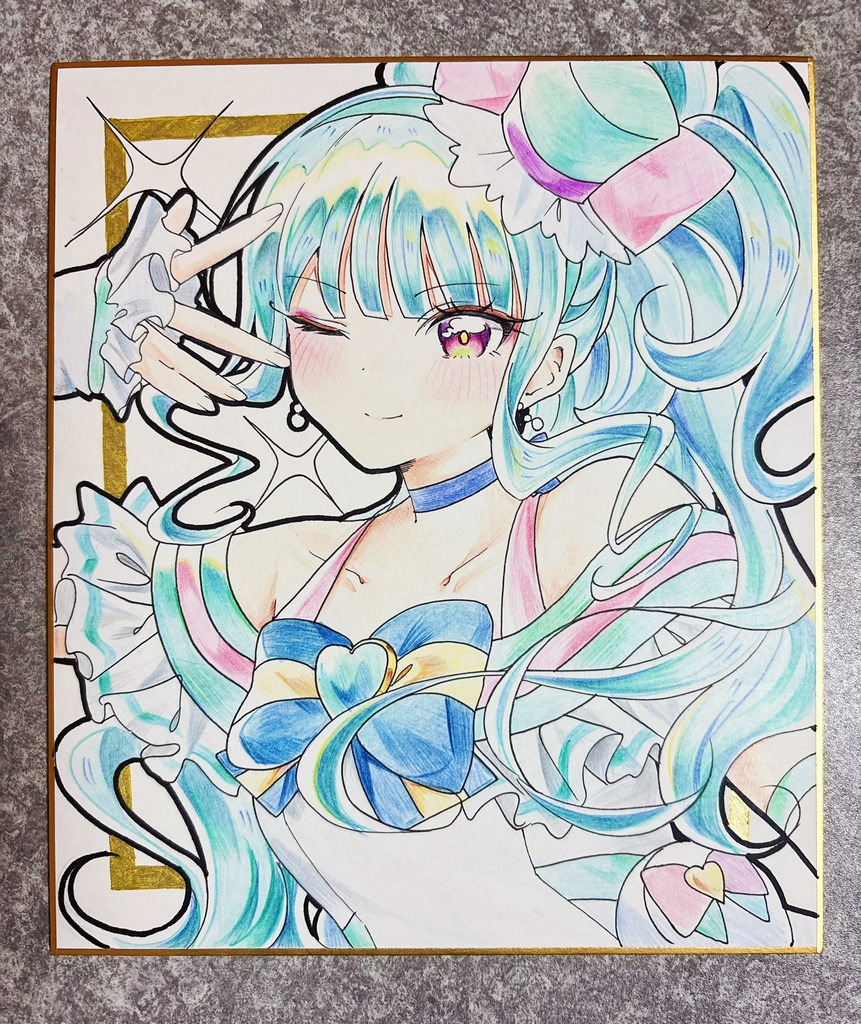 キュアリリアン 手描きイラスト色紙 中色紙