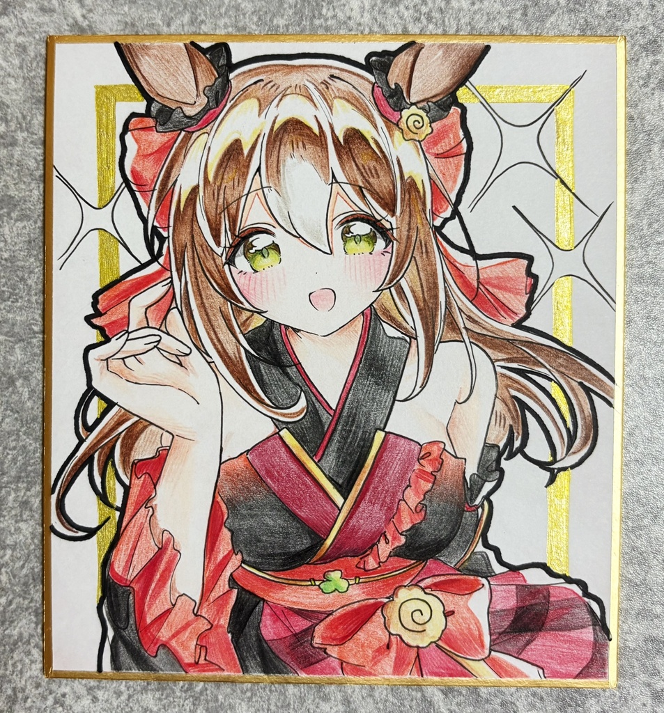 ファインモーション 手描きイラスト色紙