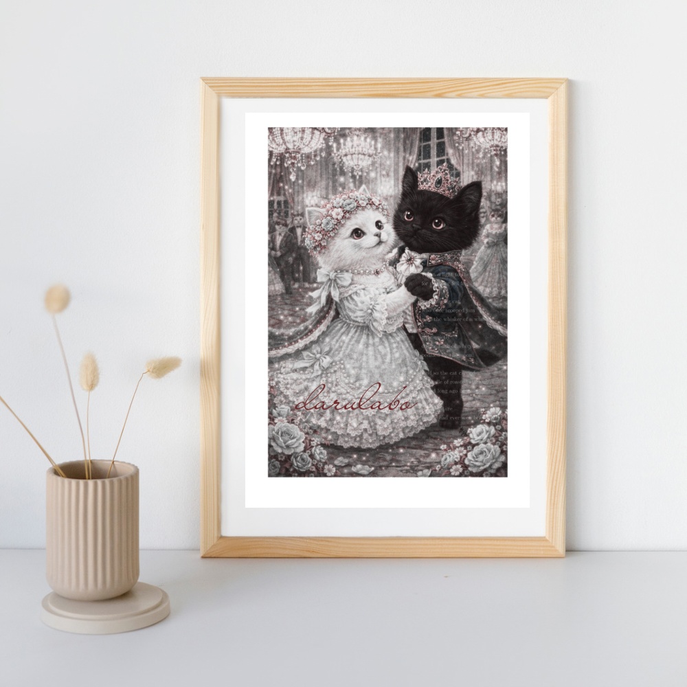 【貴族猫の日常】仮面舞踏会の猫たち|ロココ猫ポスター|クラシックモノクロ|デジタルダウンロード