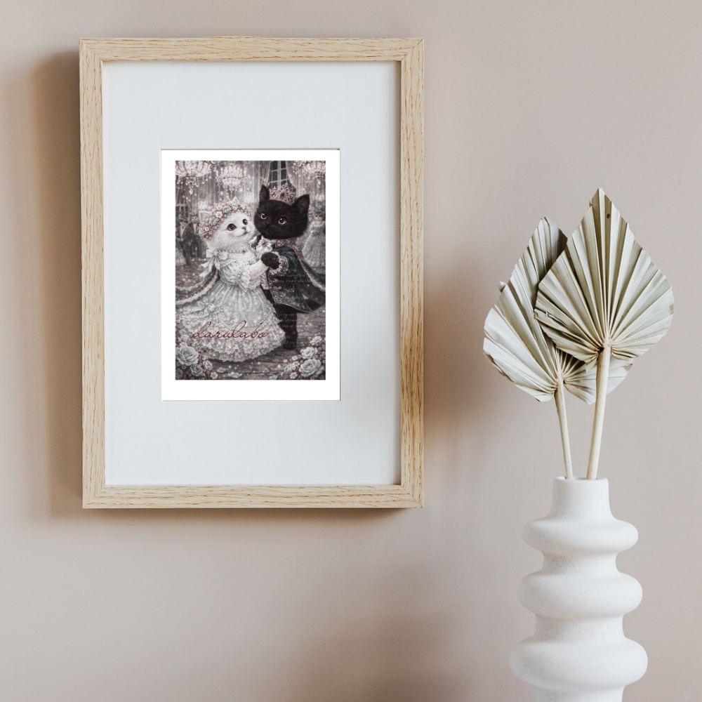【貴族猫の日常】仮面舞踏会の猫たち|ロココ猫ポスター|クラシックモノクロ|デジタルダウンロード