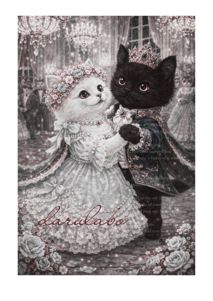 【貴族猫の日常】仮面舞踏会の猫たち|ロココ猫ポスター|クラシックモノクロ|デジタルダウンロード