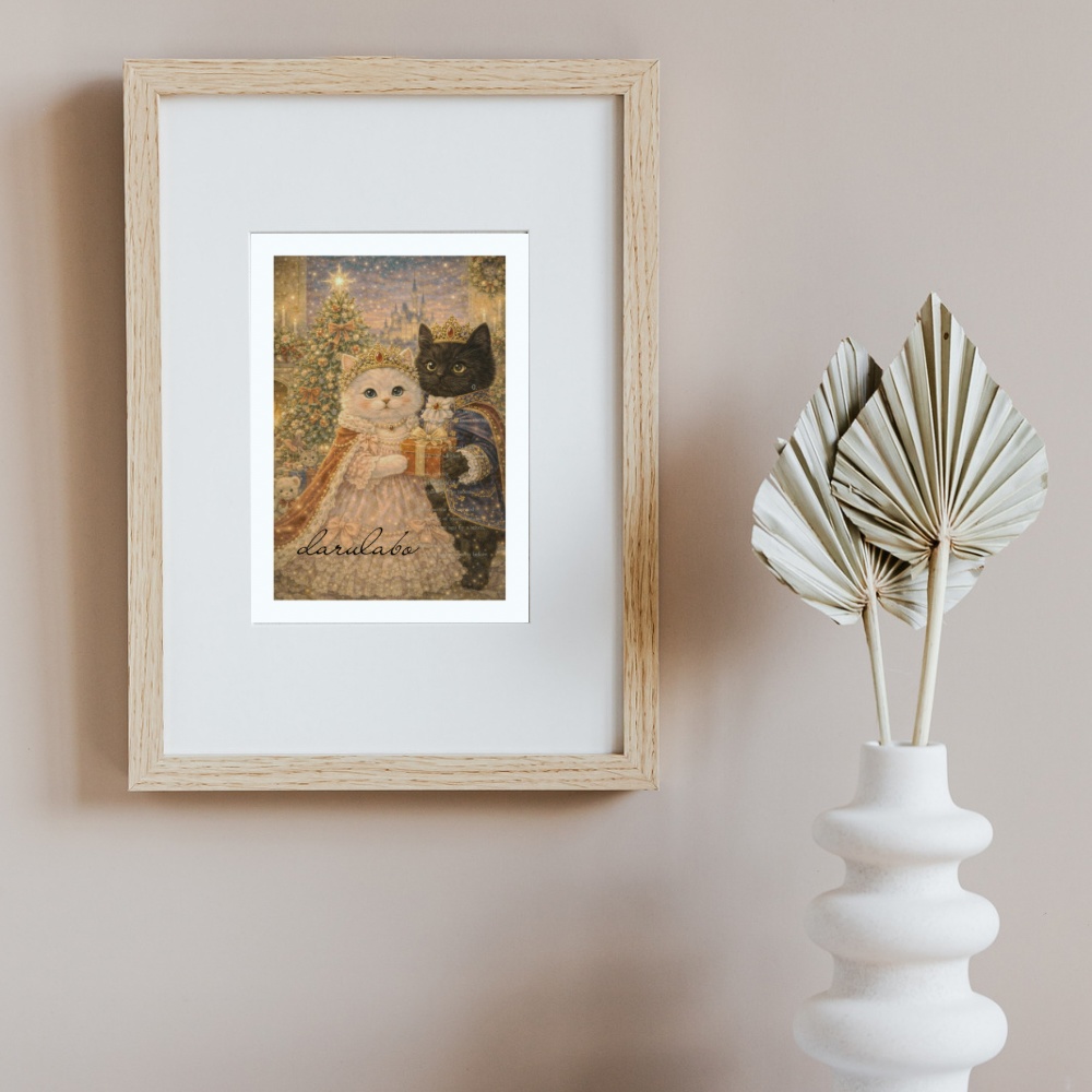 貴族猫のクリスマス|ロココ猫ポスター|デジタルダウンロード