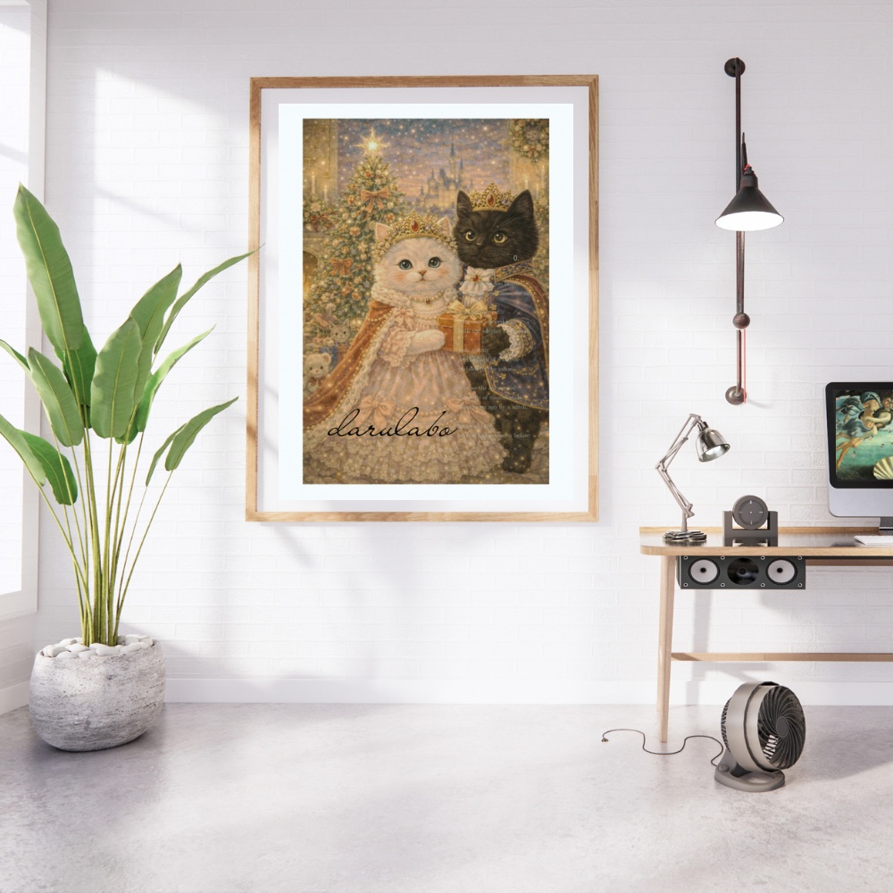 貴族猫のクリスマス|ロココ猫ポスター|デジタルダウンロード