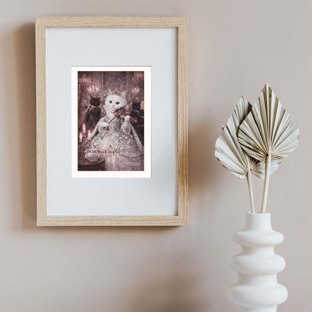 白猫の宮廷演奏会|ロココ猫ポスター|クラシック音楽アート|デジタルダウンロード