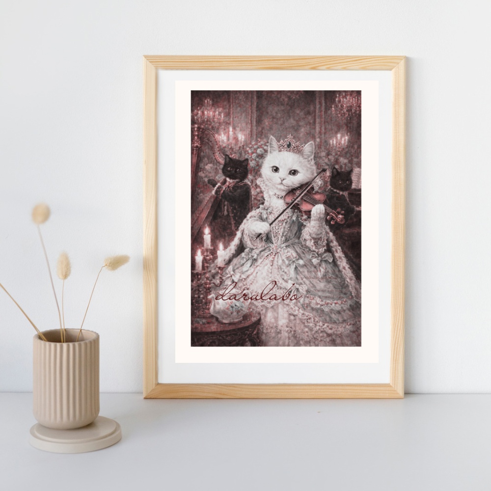 白猫の宮廷演奏会|ロココ猫ポスター|クラシック音楽アート|デジタルダウンロード