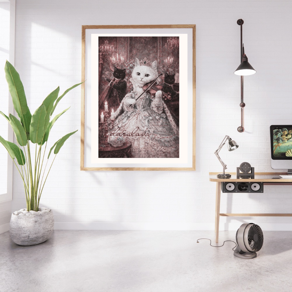 【貴族猫の日常】白猫の宮廷演奏会|ロココ猫ポスター|クラシック音楽アート|デジタルダウンロード