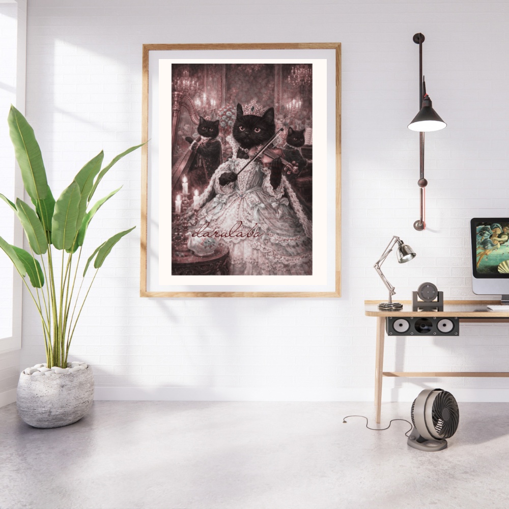 黒猫の夜想曲|ロココ猫ポスター|幻想クラシックアート|デジタルダウンロード