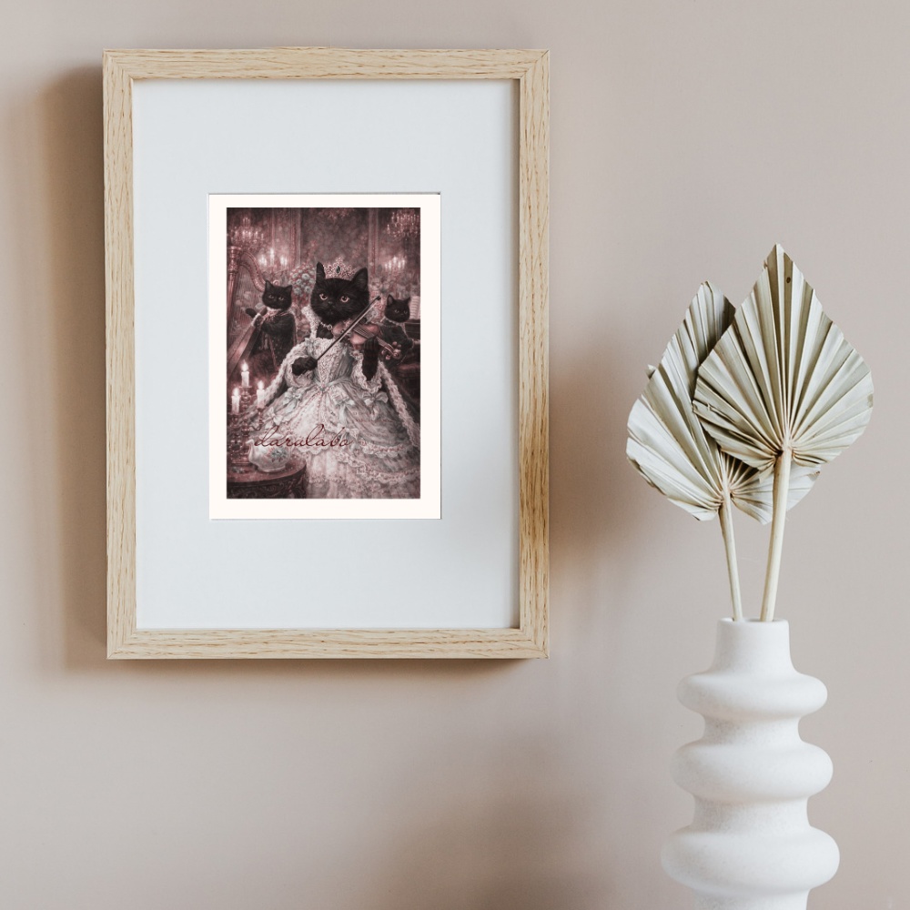 黒猫の夜想曲|ロココ猫ポスター|幻想クラシックアート|デジタルダウンロード