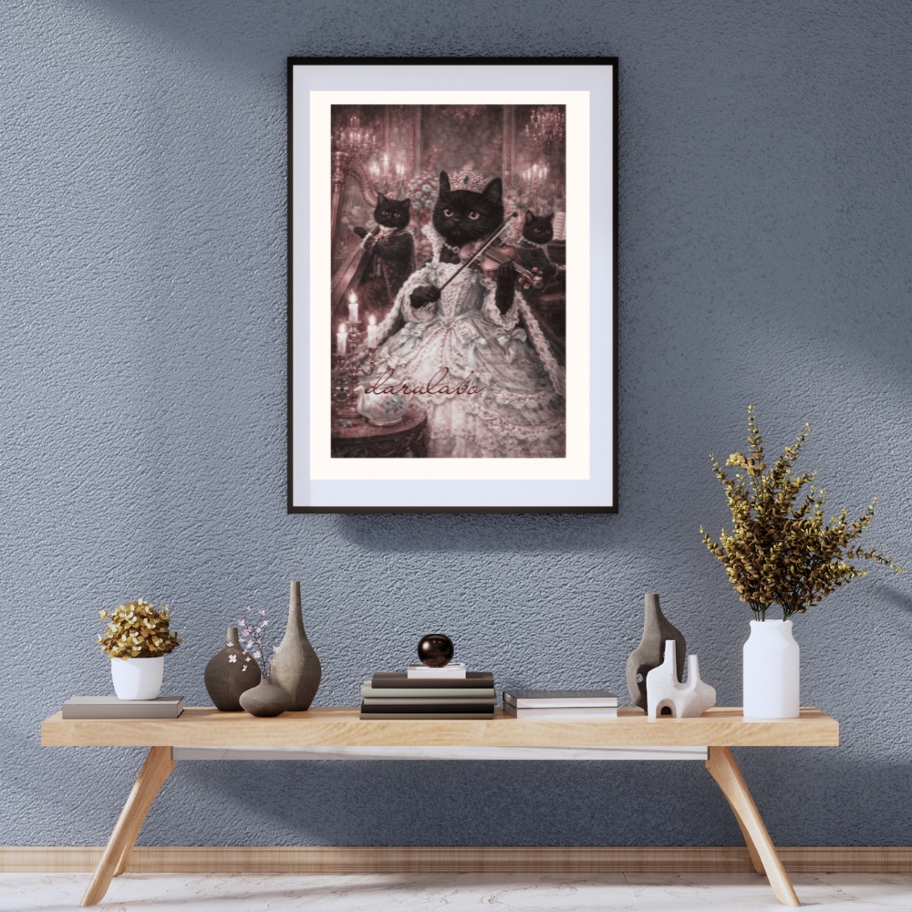 黒猫の夜想曲|ロココ猫ポスター|幻想クラシックアート|デジタルダウンロード