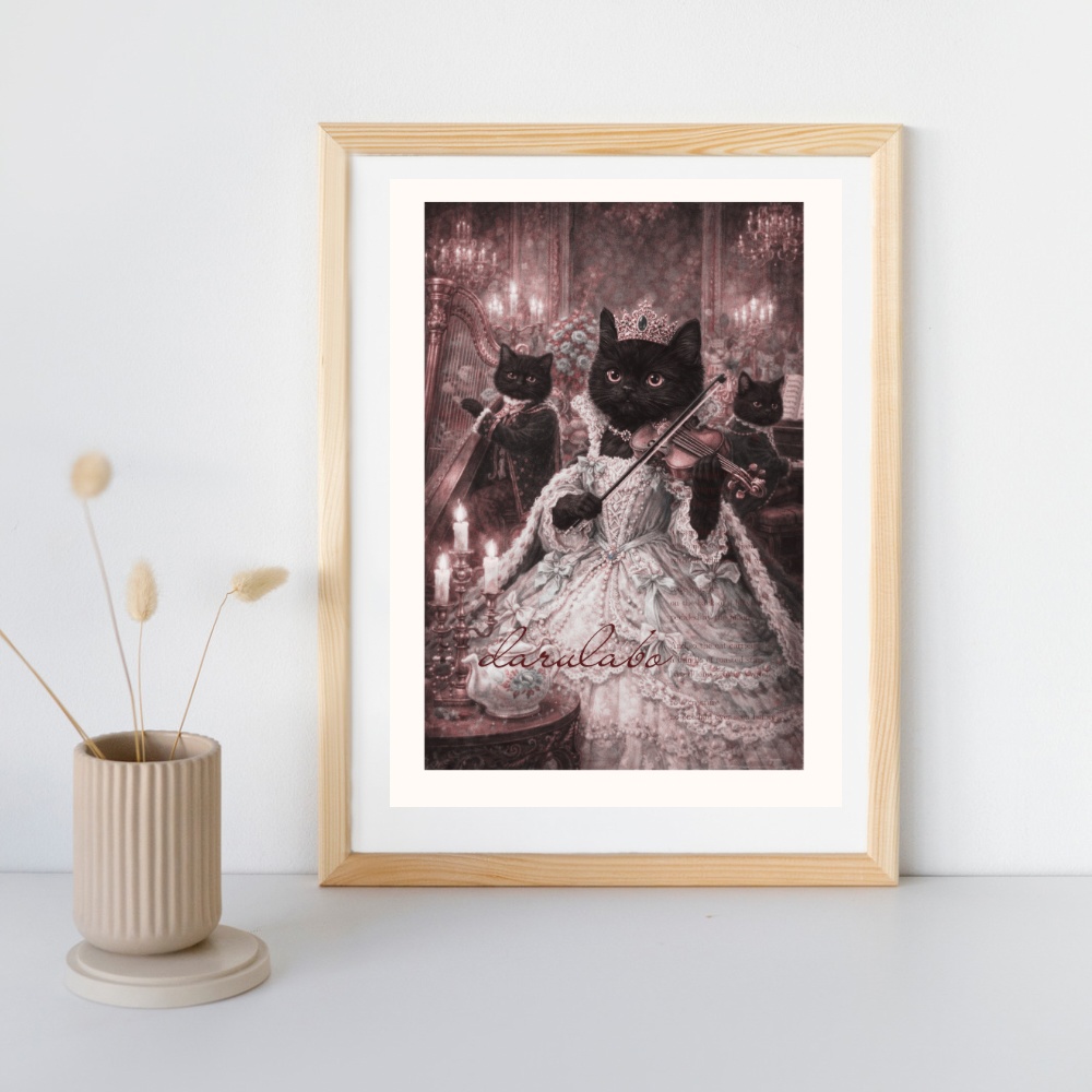 【貴族猫の日常】黒猫の夜想曲|ロココ猫ポスター|幻想クラシックアート|デジタルダウンロード