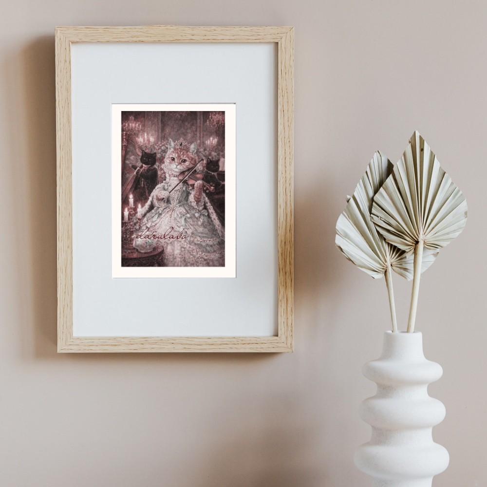 宮廷の旋律|ロココ猫ポスター|ヴァイオリンと貴族猫|デジタルダウンロード