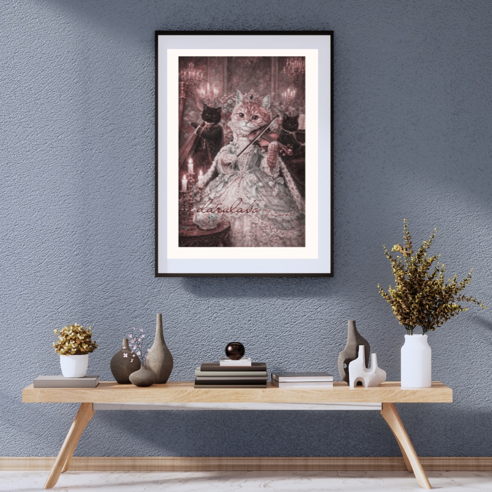 宮廷の旋律|ロココ猫ポスター|ヴァイオリンと貴族猫|デジタルダウンロード