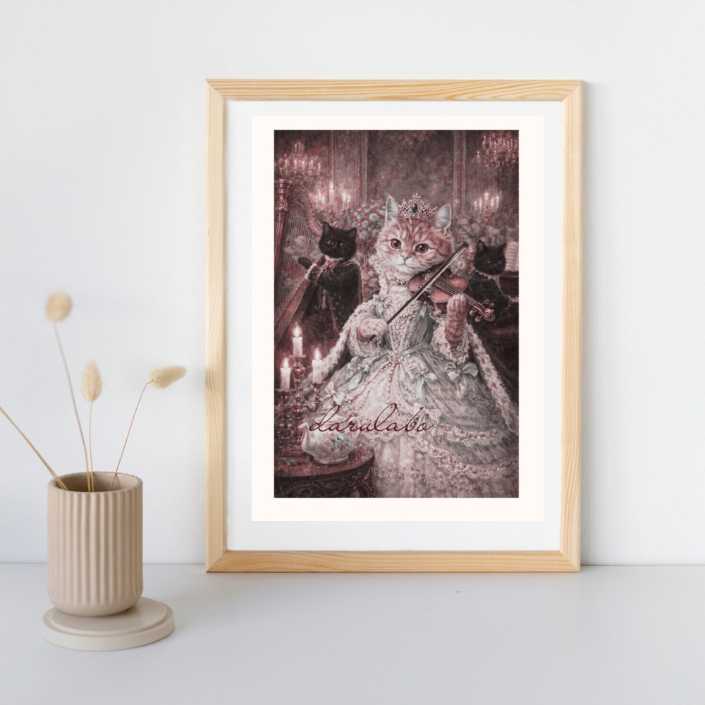 宮廷の旋律|ロココ猫ポスター|ヴァイオリンと貴族猫|デジタルダウンロード