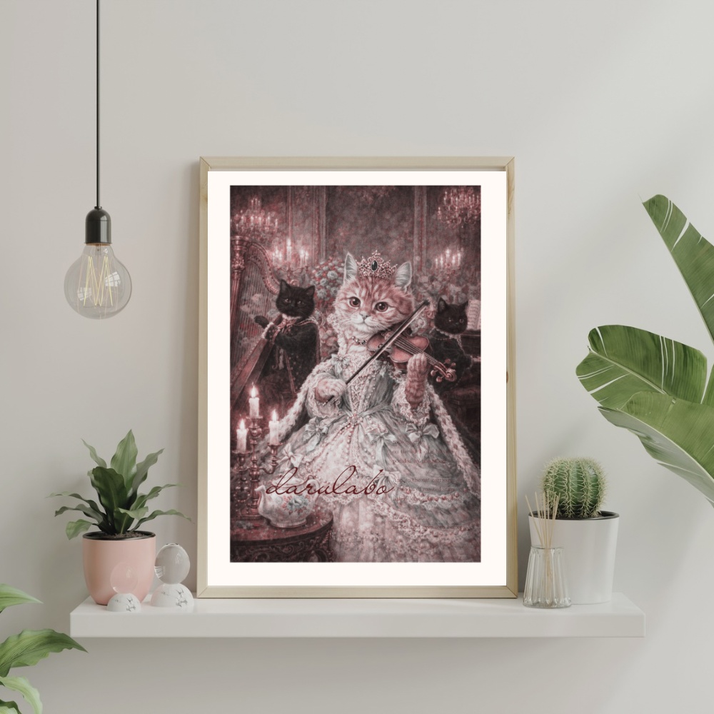 宮廷の旋律|ロココ猫ポスター|ヴァイオリンと貴族猫|デジタルダウンロード
