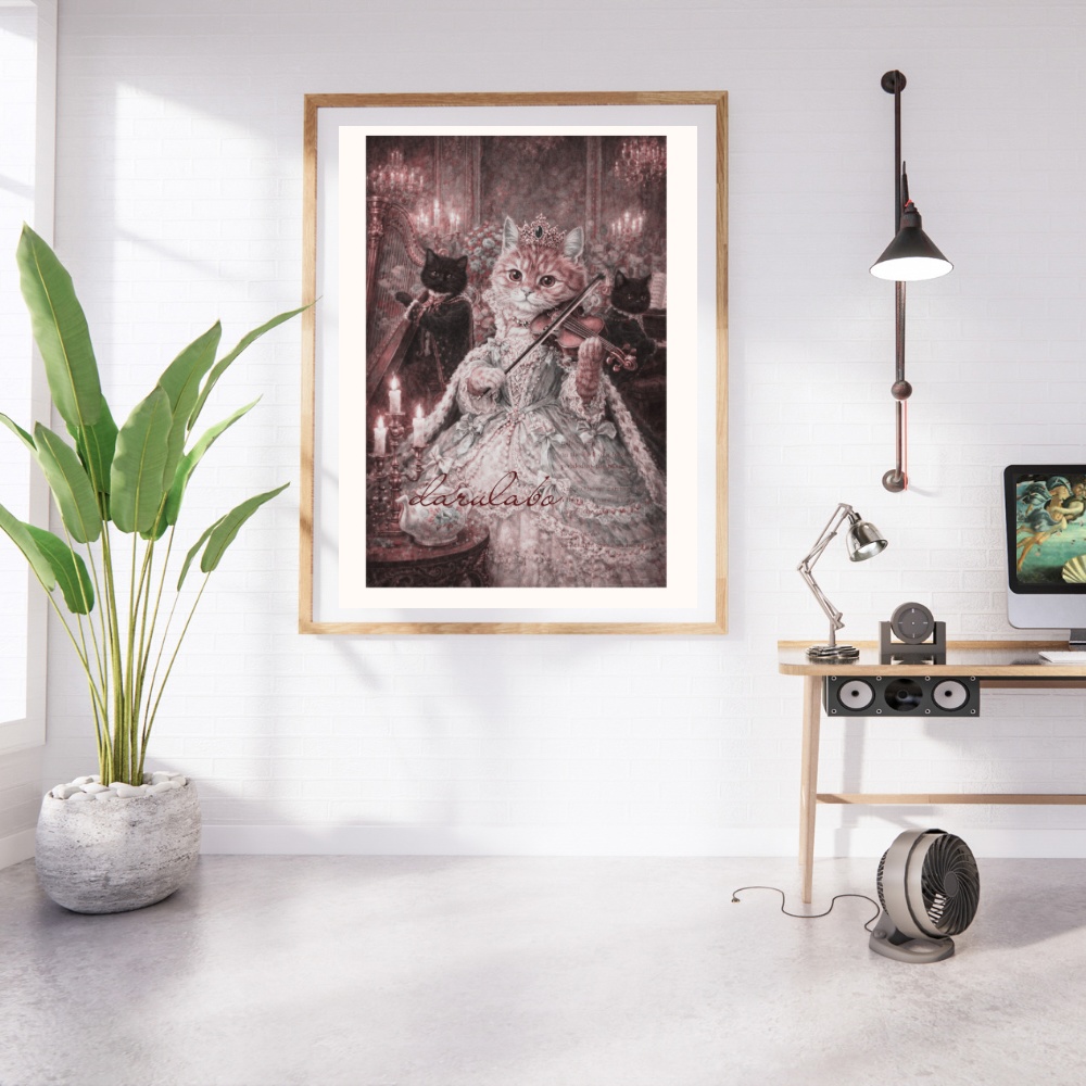 宮廷の旋律|ロココ猫ポスター|ヴァイオリンと貴族猫|デジタルダウンロード