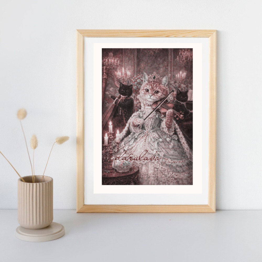 【貴族猫の日常】宮廷の旋律|ロココ猫ポスター|ヴァイオリンと貴族猫|デジタルダウンロード