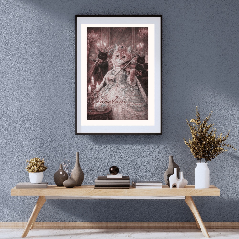 【貴族猫の日常】宮廷の旋律|ロココ猫ポスター|ヴァイオリンと貴族猫|デジタルダウンロード