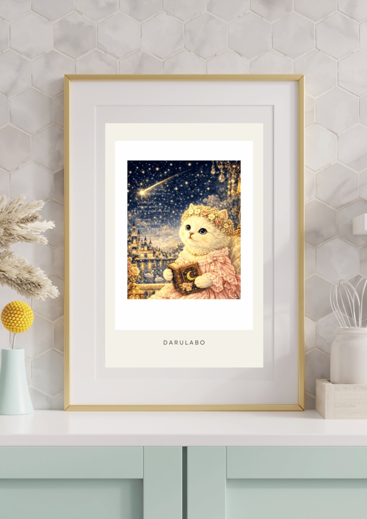 【貴族猫の日常_POSTCARD】星を綴る白猫_color|ポストカード|幻想スターリーナイト|デジタルダウンロード