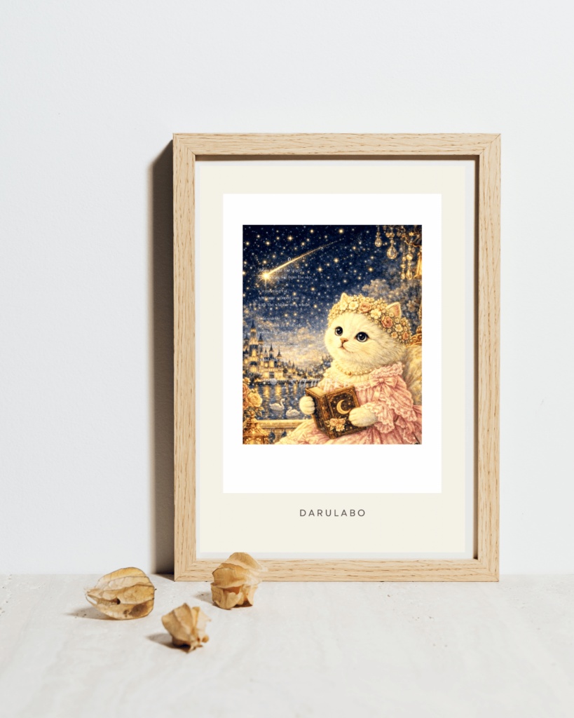 【貴族猫の日常_POSTCARD】星を綴る白猫_color｜ポストカード｜幻想スターリーナイト｜デジタルダウンロード