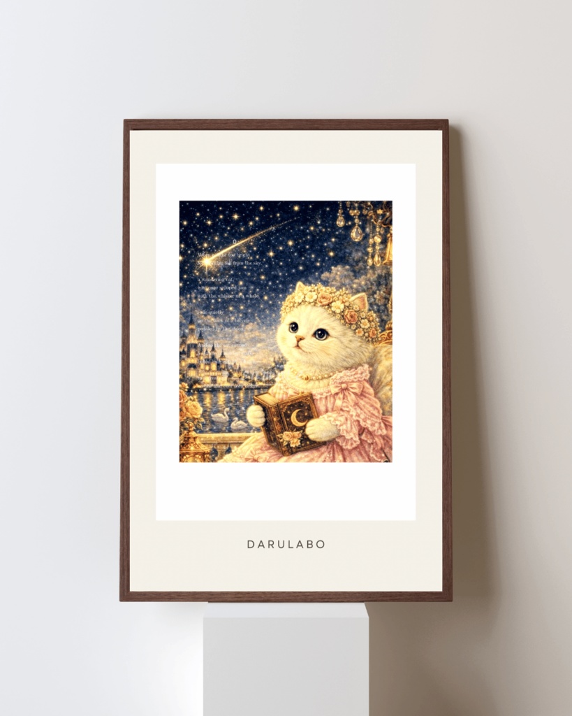 【貴族猫の日常_POSTCARD】星を綴る白猫_color|ポストカード|幻想スターリーナイト|デジタルダウンロード