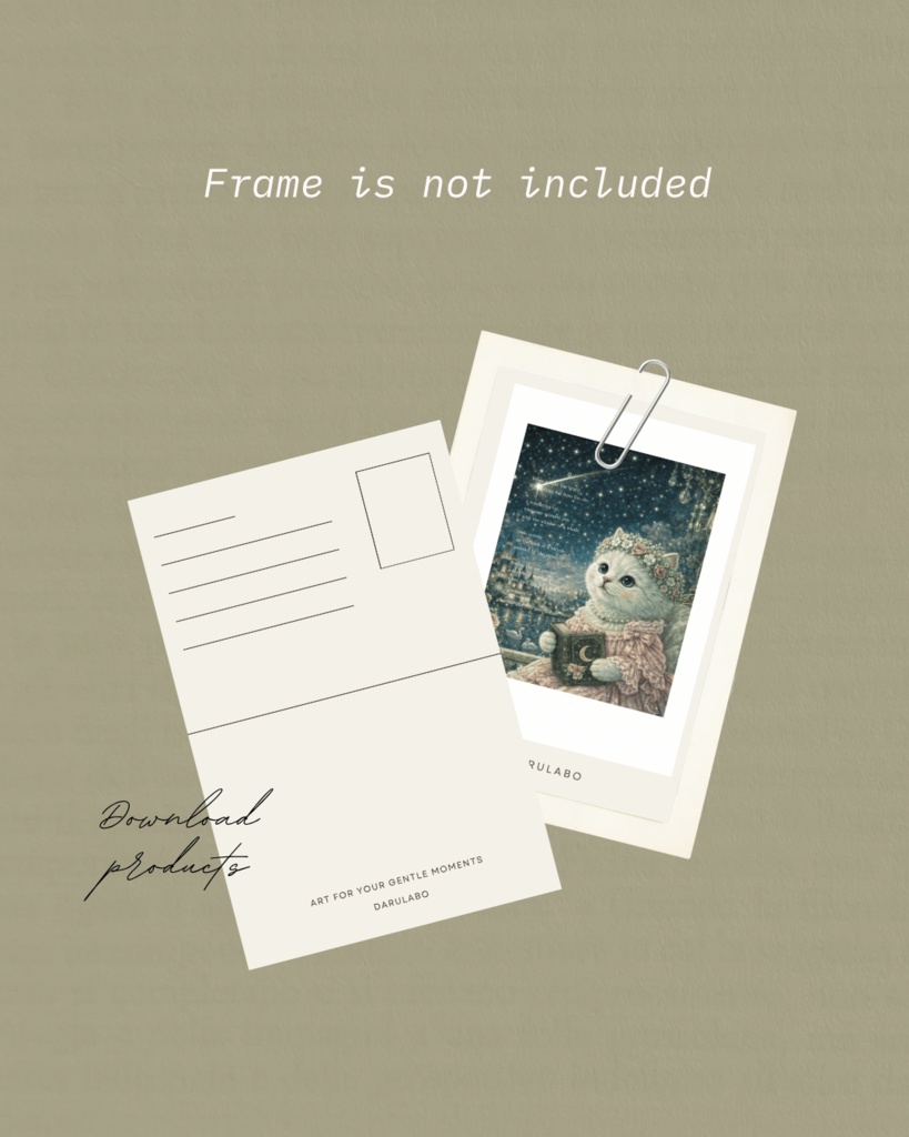 【貴族猫の日常_POSTCARD】星を綴る白猫_Blue|ポストカード|幻想スターリーナイト|デジタルダウンロード