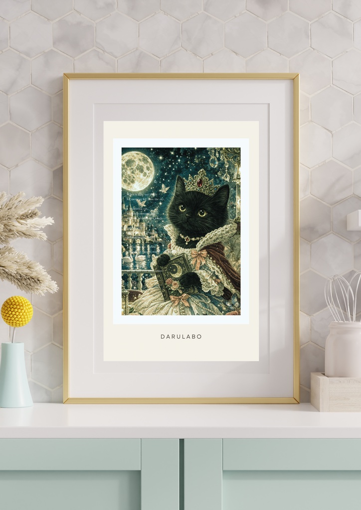 【貴族猫の日常_POSTCARD】黒猫と月の物語|ポストカード|幻想スターリーナイト|デジタルダウンロード