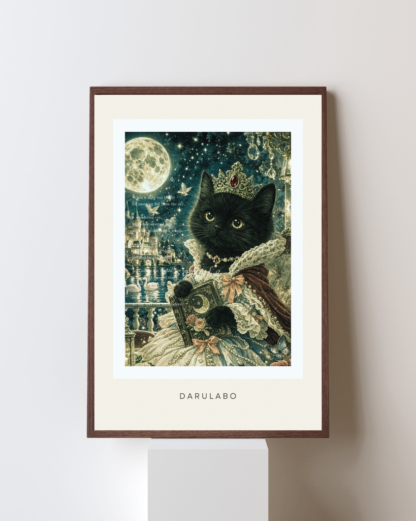 【貴族猫の日常_POSTCARD】黒猫と月の物語|ポストカード|幻想スターリーナイト|デジタルダウンロード