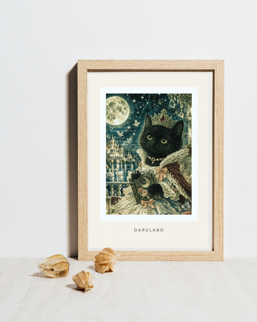 【貴族猫の日常_POSTCARD】黒猫と月の物語｜ポストカード｜幻想スターリーナイト｜デジタルダウンロード