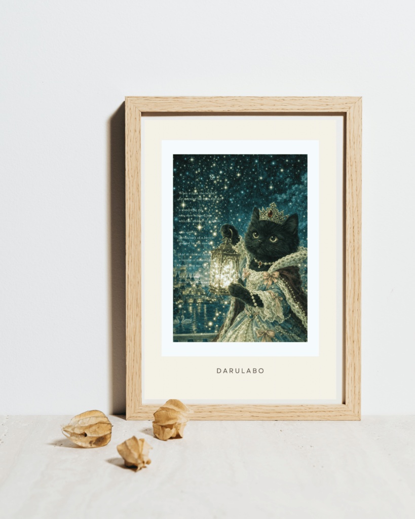 【貴族猫の日常_POSTCARD】黒猫と星のランタン｜ポストカード｜幻想スターリーナイト｜デジタルダウンロード