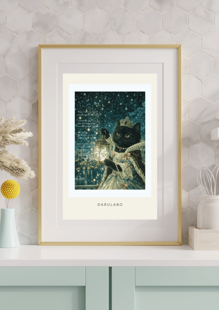 【貴族猫の日常_POSTCARD】黒猫と星のランタン|ポストカード|幻想スターリーナイト|デジタルダウンロード