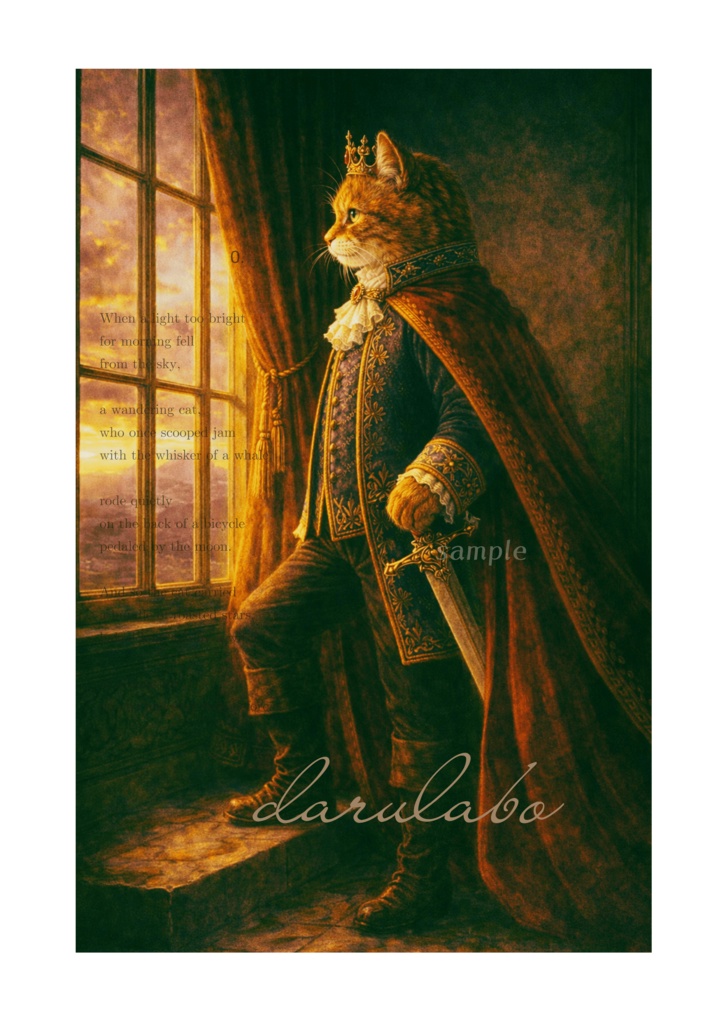 【貴族猫の日常】窓辺にて|ロココ猫ポスター|デジタルダウンロード