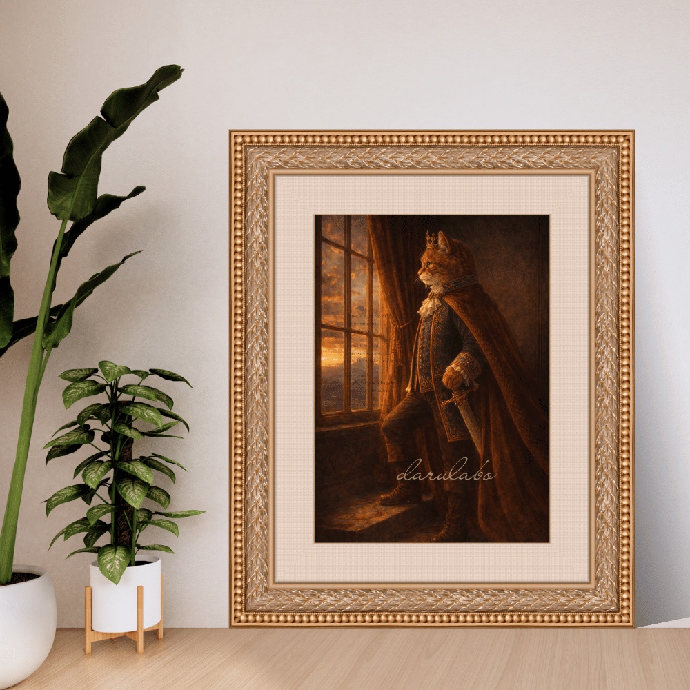【貴族猫の日常】窓辺にて｜ロココ猫ポスター｜デジタルダウンロード