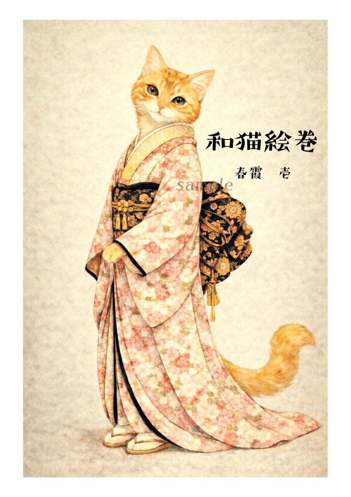 【和猫絵巻】春霞_壱|猫×着物アートポスター|和風インテリア