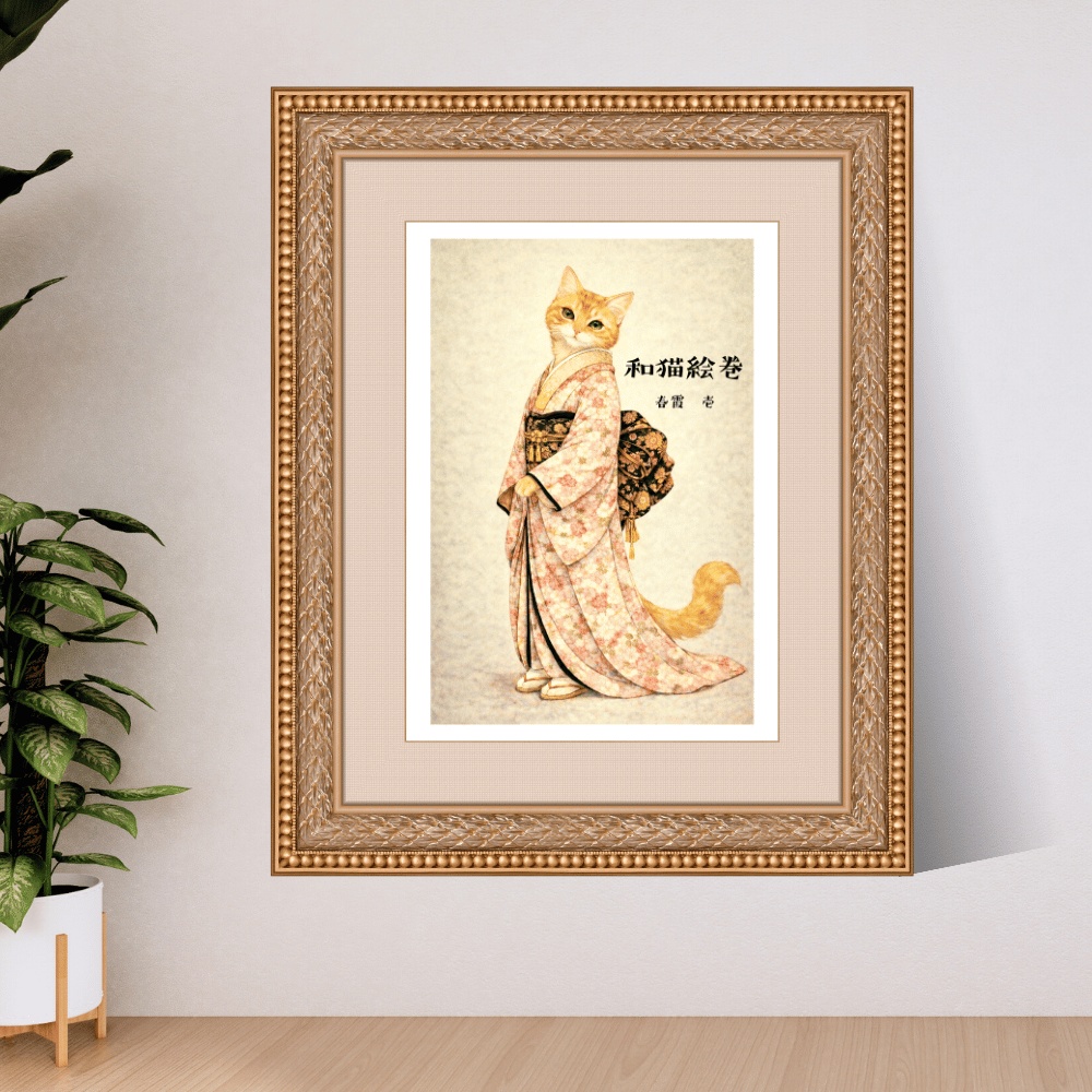 【和猫絵巻】春霞_壱|猫×着物アートポスター|和風インテリア
