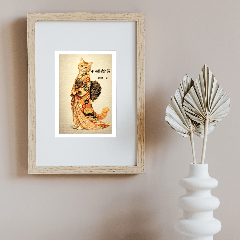 【和猫絵巻】錦織_壱_茶トラ|猫×着物アートポスター|和風インテリア