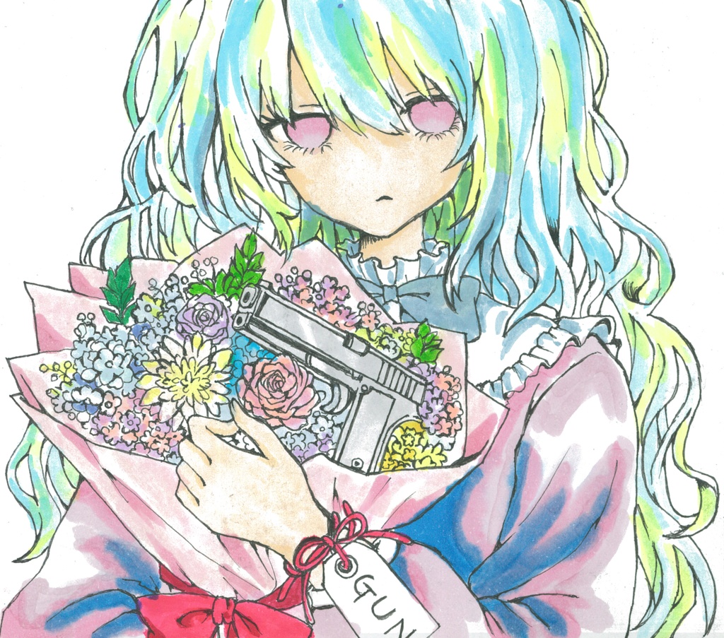 少女標本No.3「GUN」 殺意と感謝 アナログイラスト原画