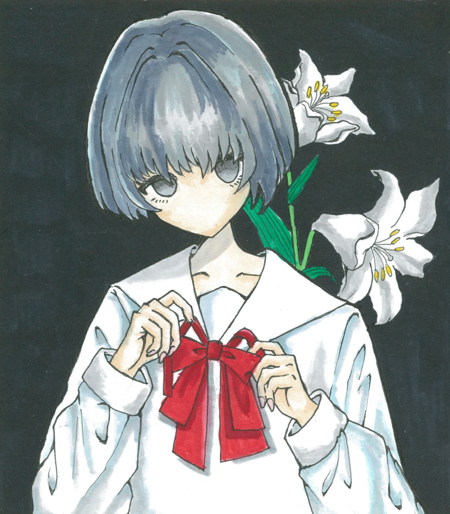 いつもあなたを思って結ぶ アナログイラスト原画