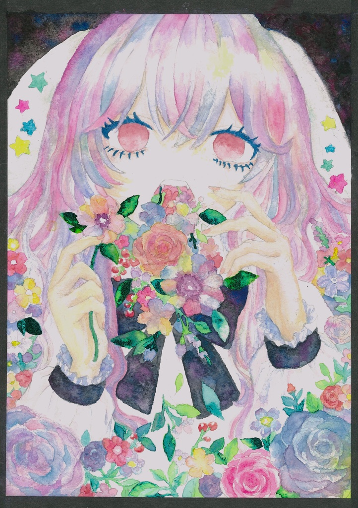 花を食む アナログオリジナルイラスト