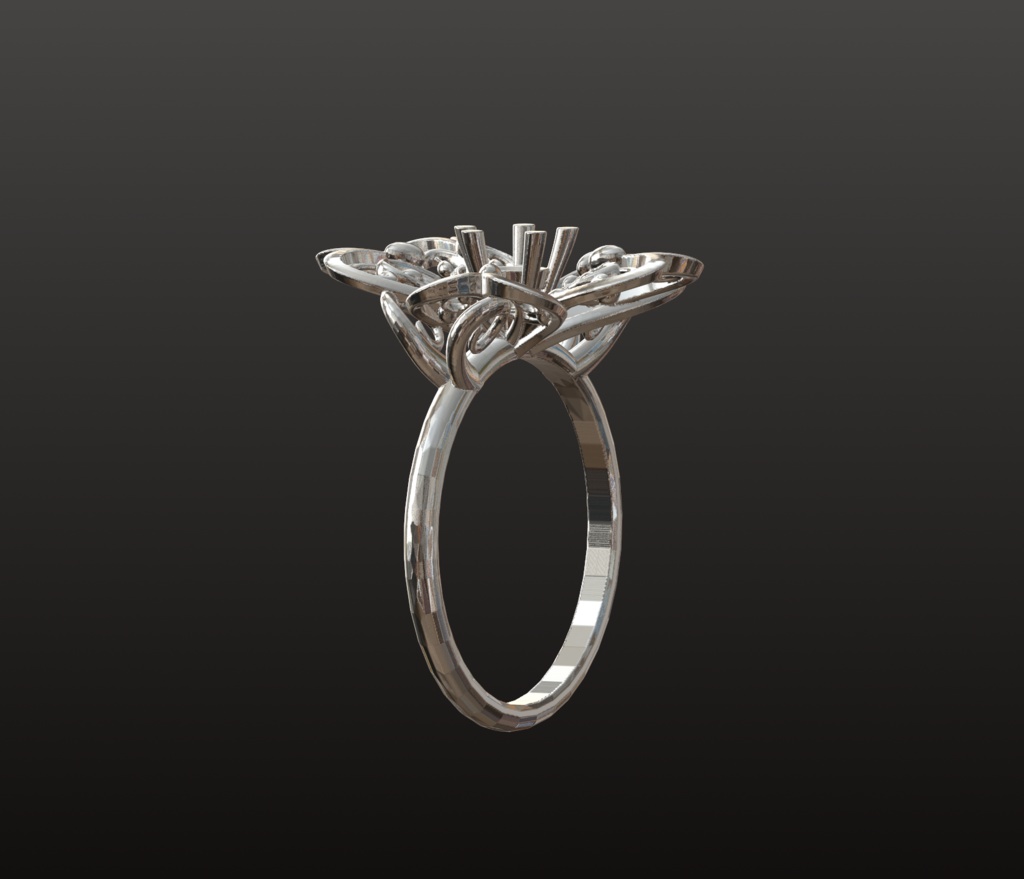 桜フィリグリー・リングパーツ 3Dデータ(OBJ・STL)3mm石対応