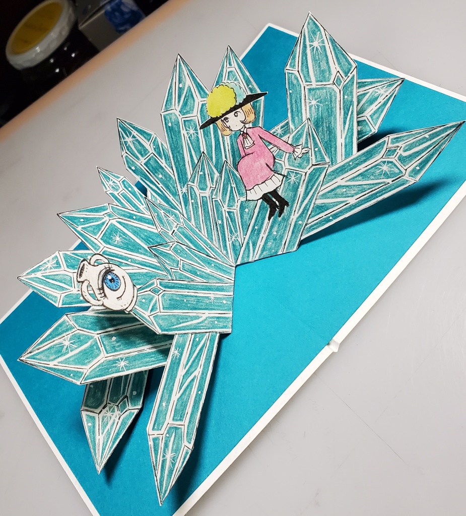 ポップアップカードとその原画と下描き　幻想空間　ひすいろうかん作