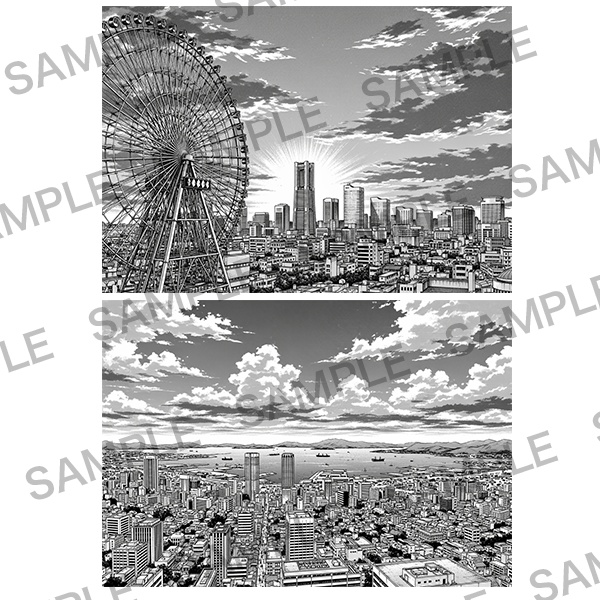 【漫画素材】背景シリーズ「空とビル」PNG15点セット