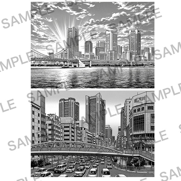 【漫画素材】背景シリーズ「空とビル」PNG15点セット