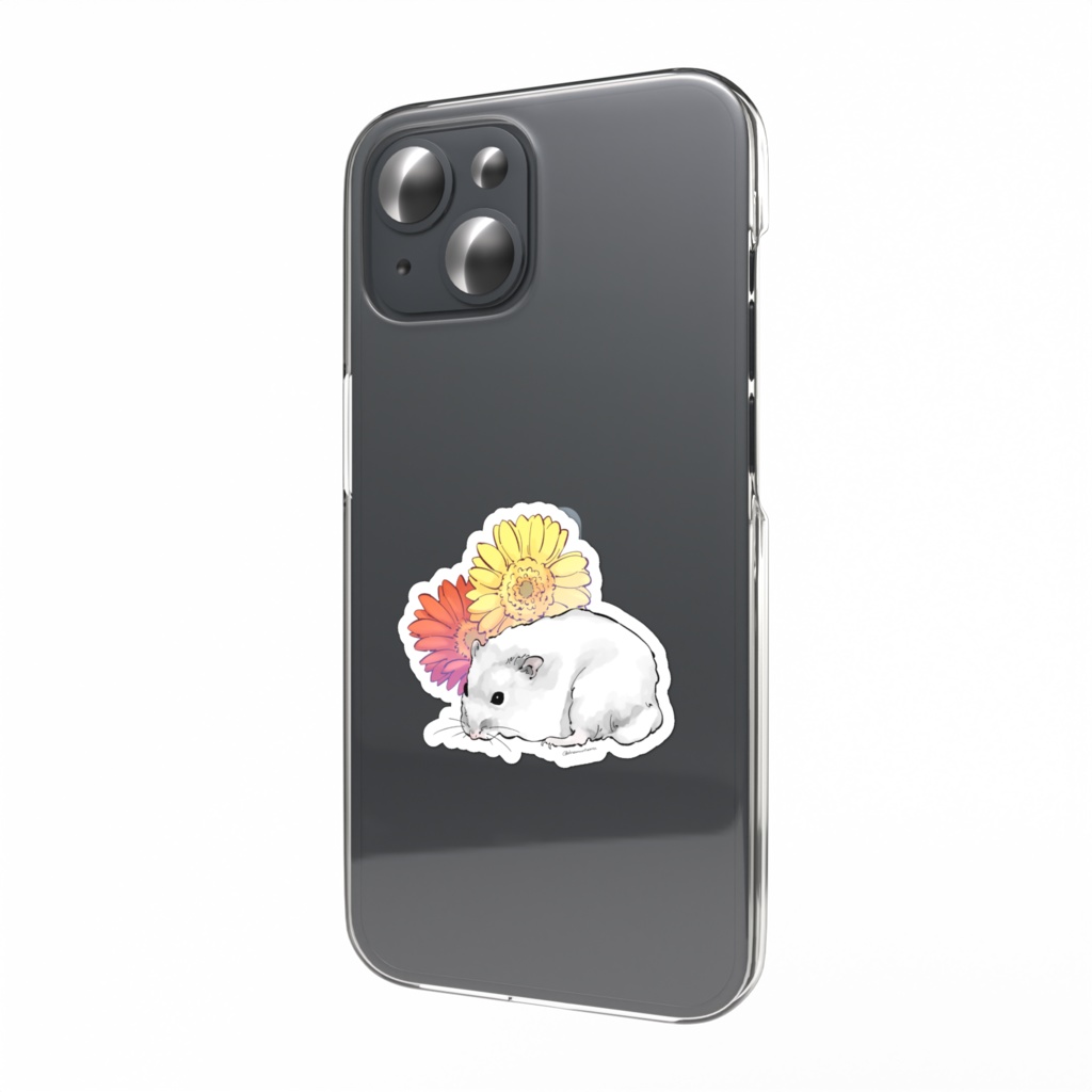 スマホステッカー：ハムスターとガーベラ