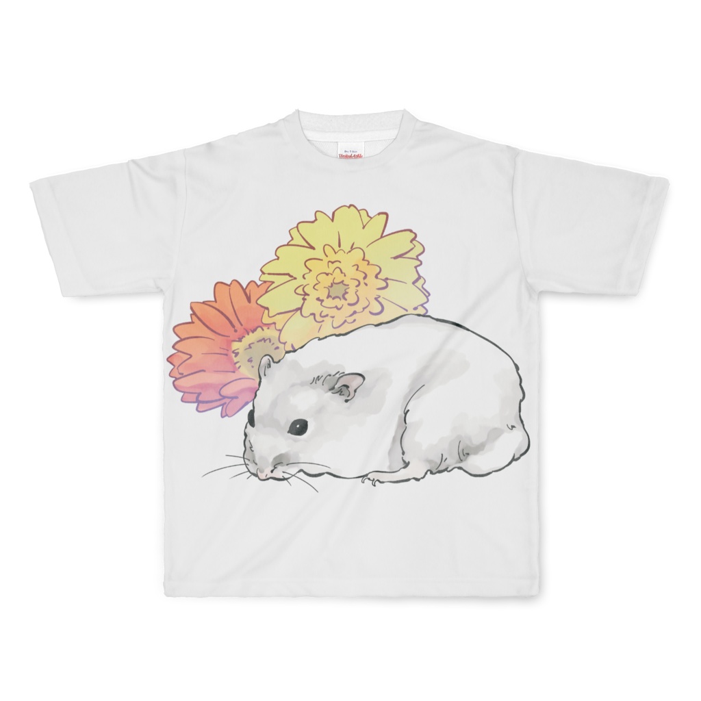 フルグラフィックTシャツ：ハムスターとガーベラ